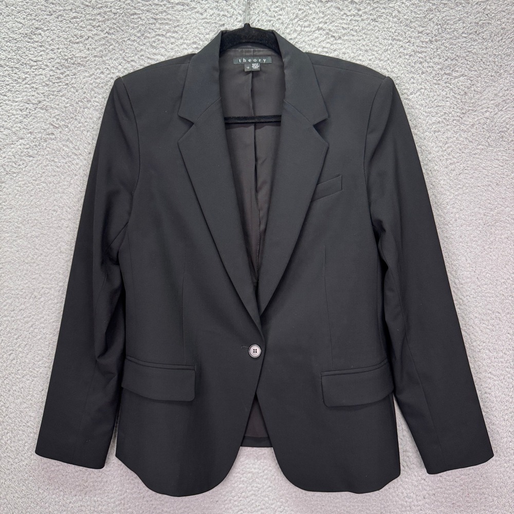 Theory Blazer Womens 12 Black Gabe N Edition Wool Blend Button Quiet Luxury